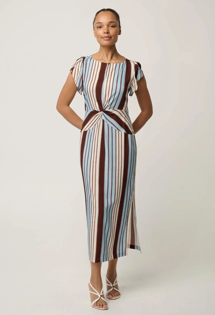 Geneva Stretch Cupro Column Midi Dress | Iridescent Stripe