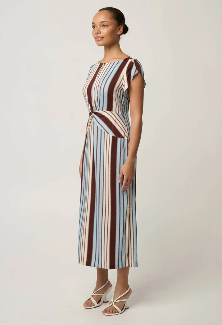 Geneva Stretch Cupro Column Midi Dress | Iridescent Stripe