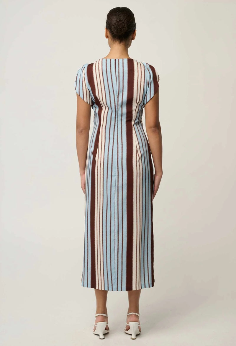 Geneva Stretch Cupro Column Midi Dress | Iridescent Stripe