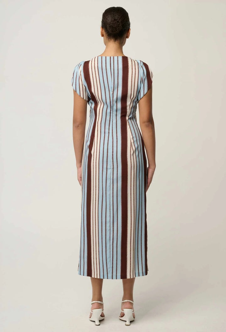 Geneva Stretch Cupro Column Midi Dress | Iridescent Stripe