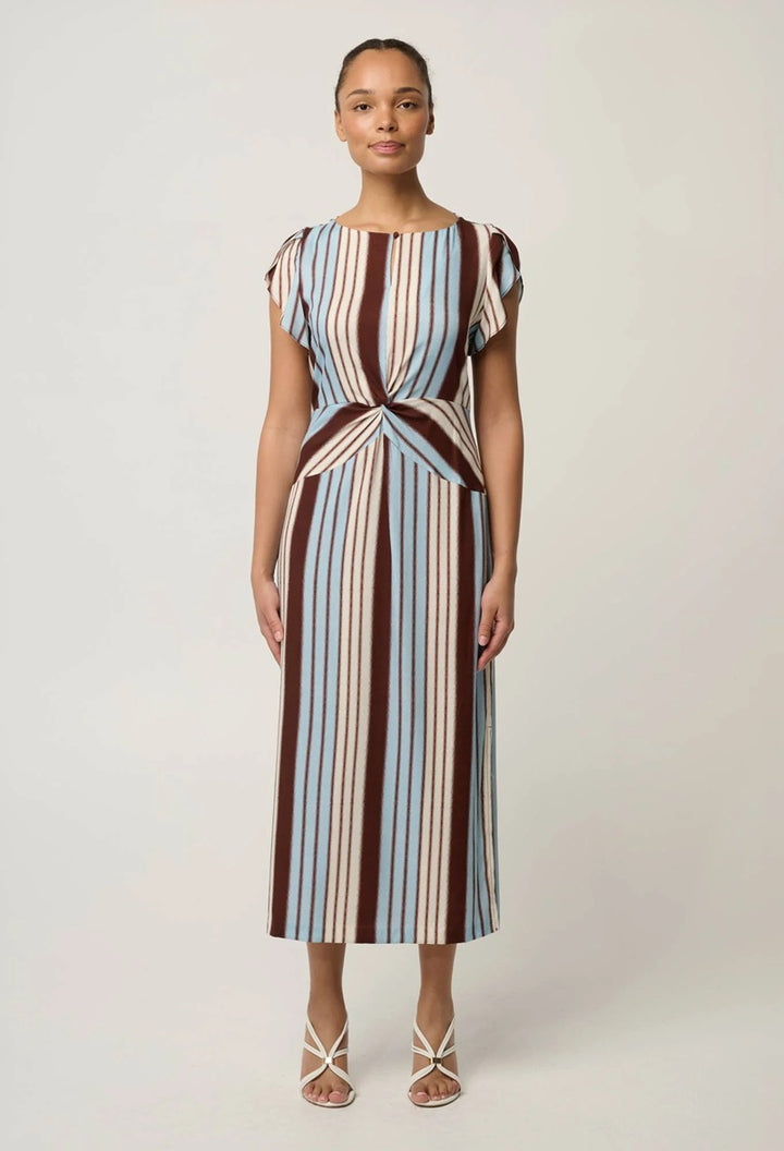 Geneva Stretch Cupro Column Midi Dress | Iridescent Stripe