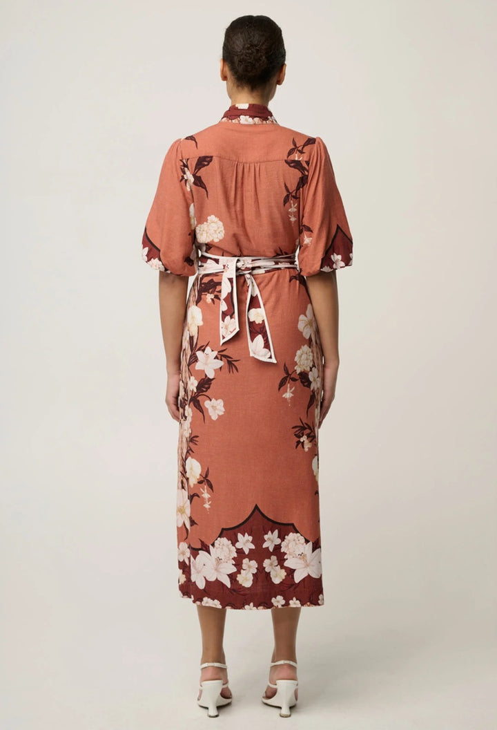 Gisela Linen Viscose Printed Coloum Midi Dress | Amber Vine