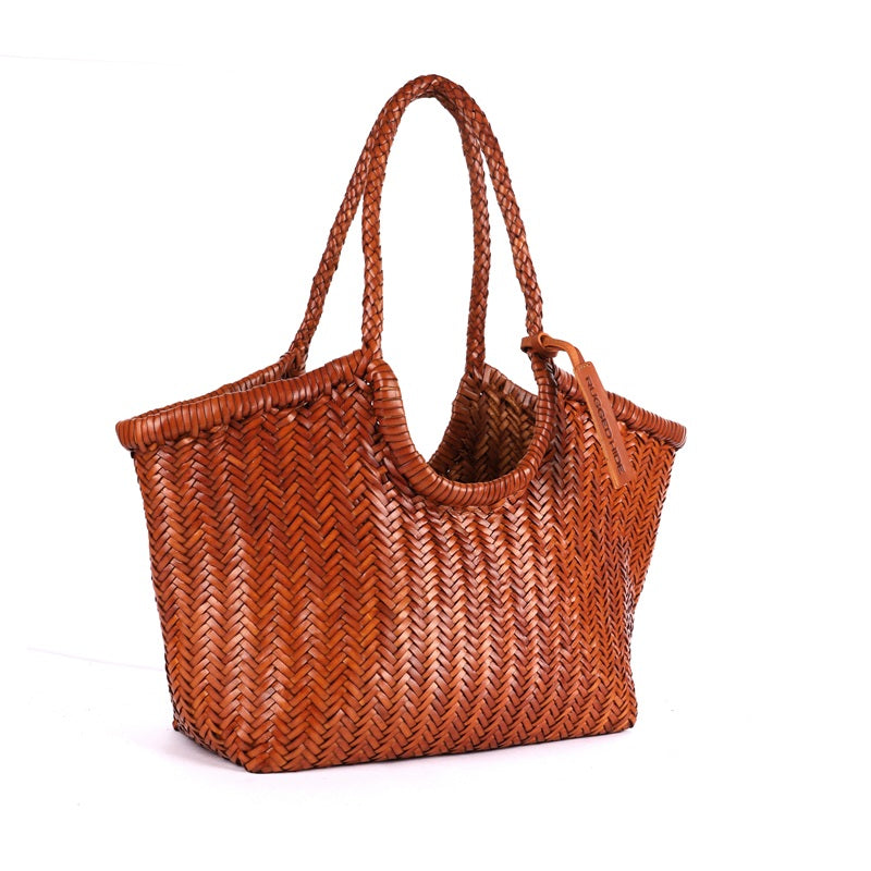 Gisella Large Woven Shopper | Cognac