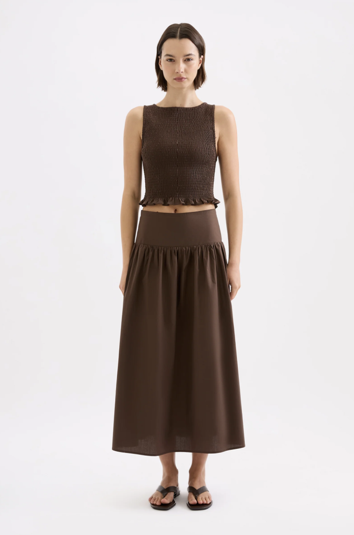 Greta Poplin Skirt | Chocolate