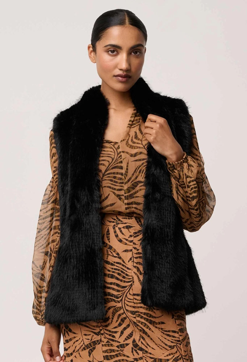 Hazel Faux Fur Vest | Black