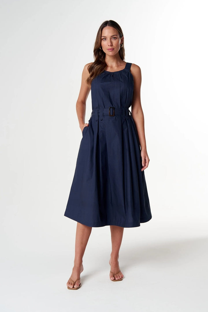 Home Pleat Cotton Dress | Parisian Navy C1651