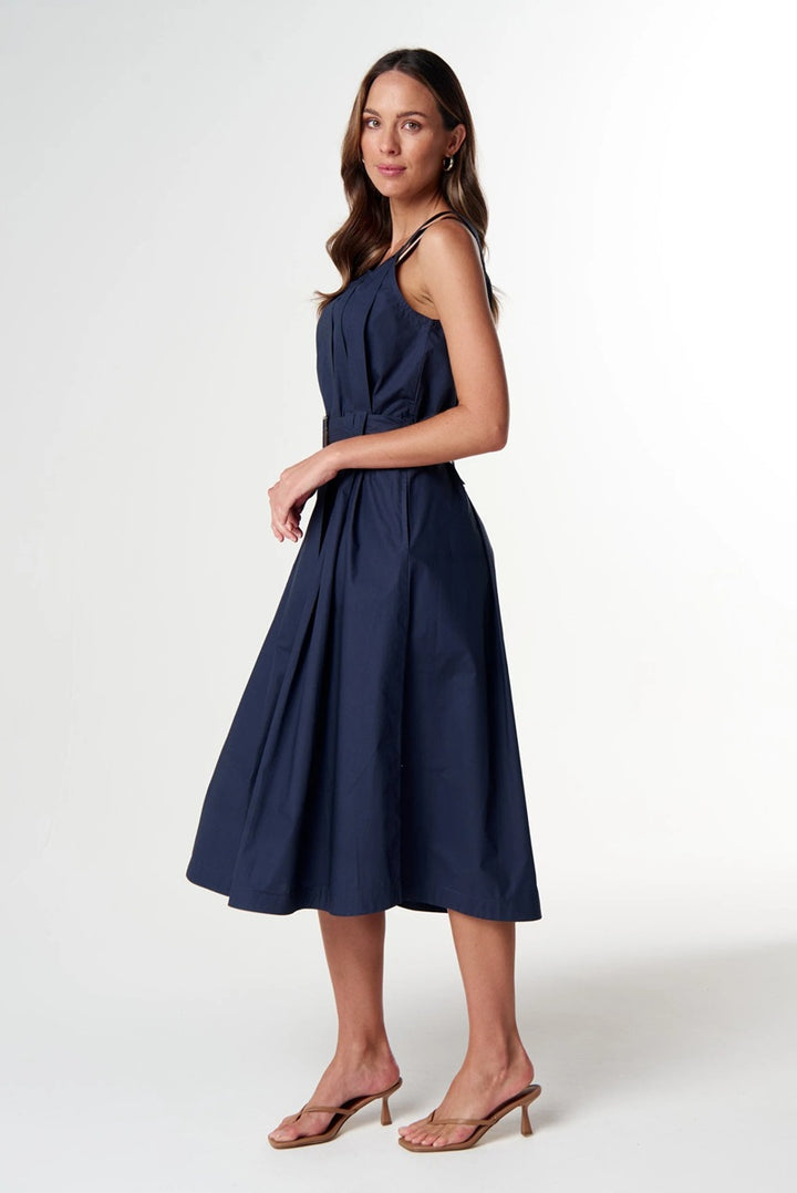 Home Pleat Cotton Dress | Parisian Navy C1651