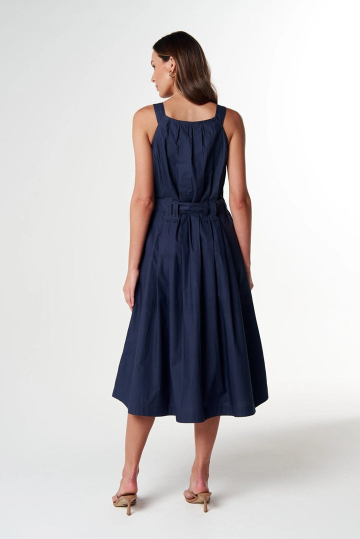 Home Pleat Cotton Dress | Parisian Navy C1651