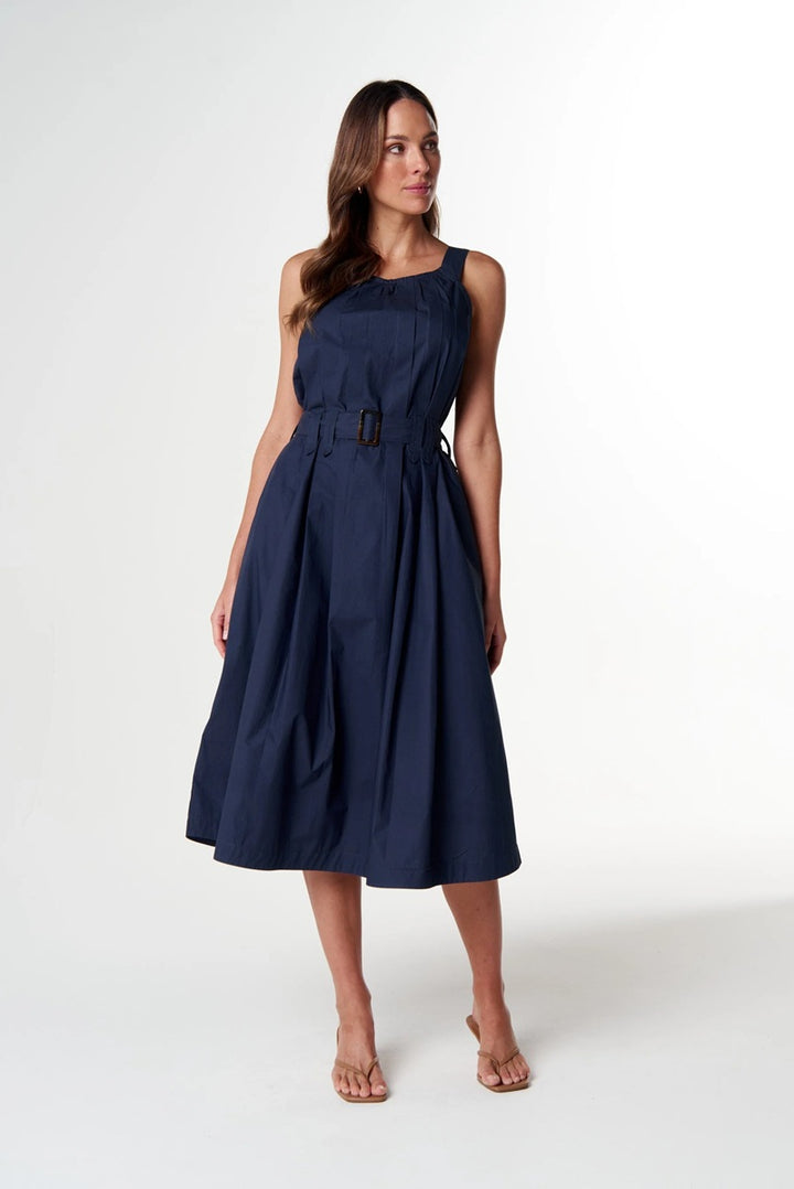 Home Pleat Cotton Dress | Parisian Navy C1651
