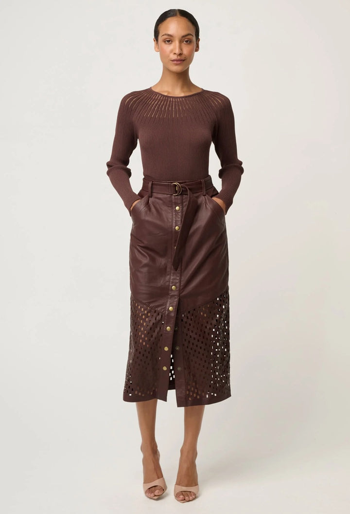 Hypnotic Leather Custom Laser Midi Skirt | Oxblood Lattice