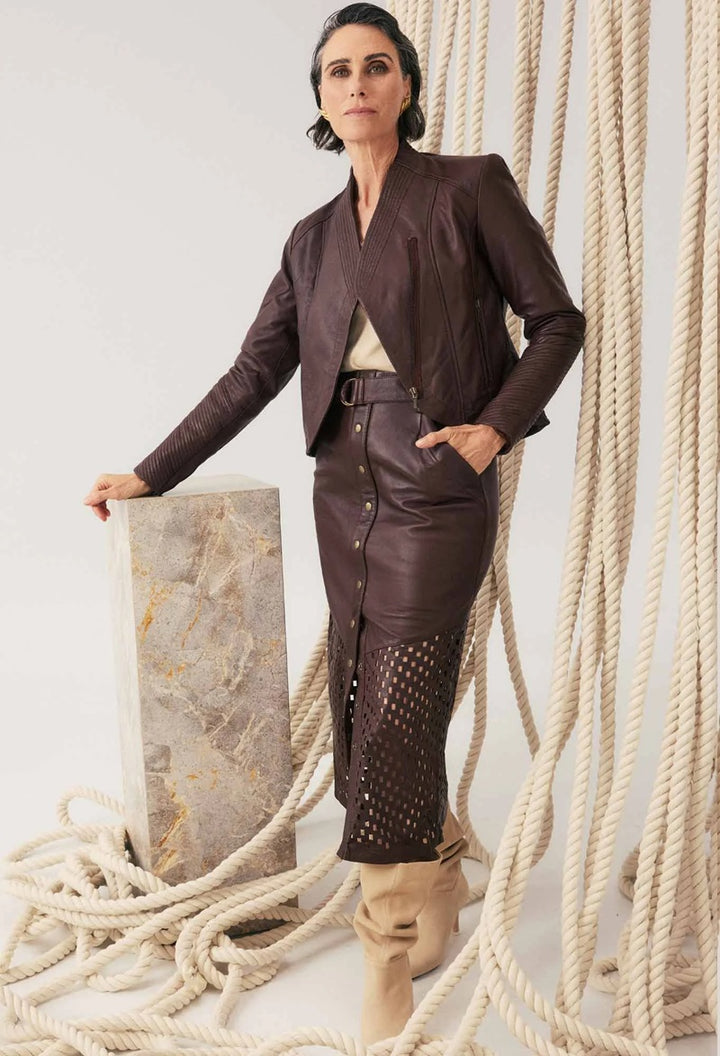 Hypnotic Leather Custom Laser Midi Skirt | Oxblood Lattice