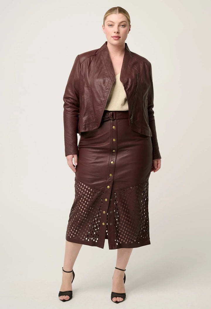 Hypnotic Leather Custom Laser Midi Skirt | Oxblood Lattice