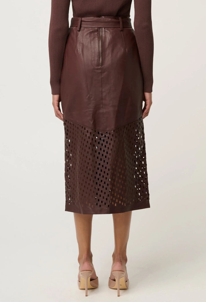 Hypnotic Leather Custom Laser Midi Skirt | Oxblood Lattice