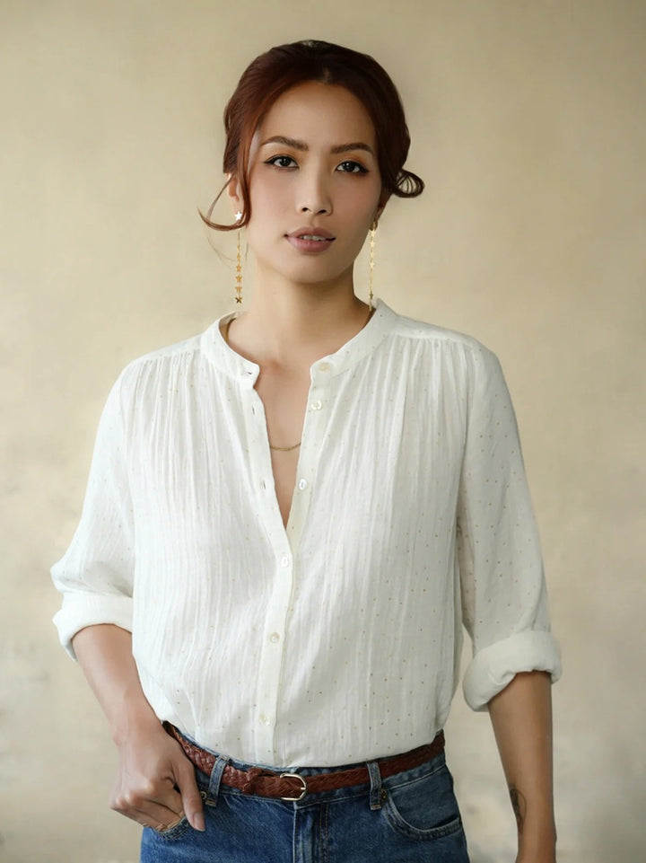 Ines Gold Dots Blouse | Ecru