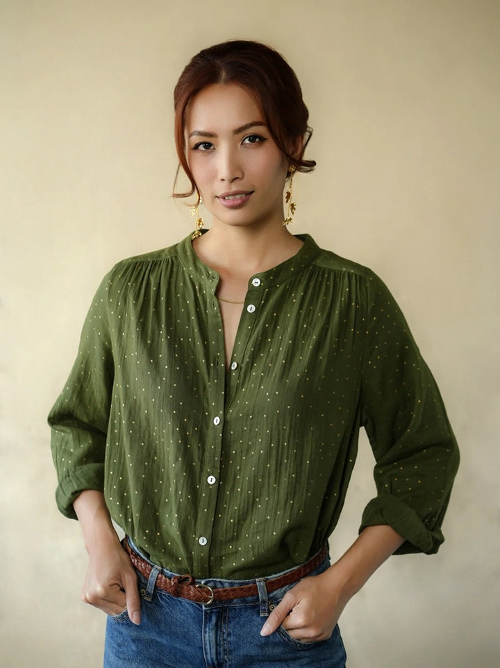 Ines Gold Dots Blouse | Khaki