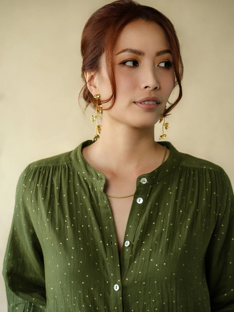 Ines Gold Dots Blouse | Khaki
