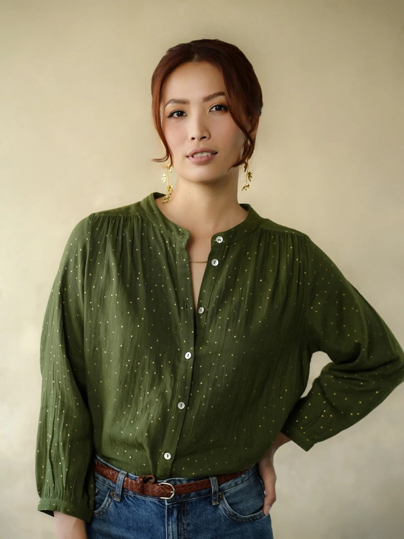 Ines Gold Dots Blouse | Khaki