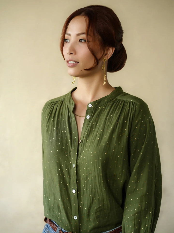 Ines Gold Dots Blouse | Khaki