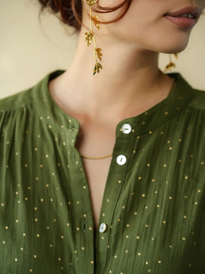 Ines Gold Dots Blouse | Khaki