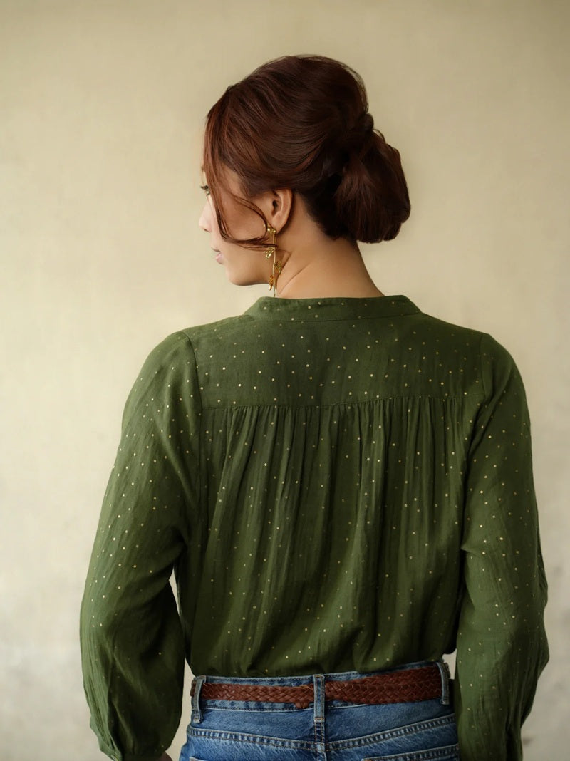 Ines Gold Dots Blouse | Khaki