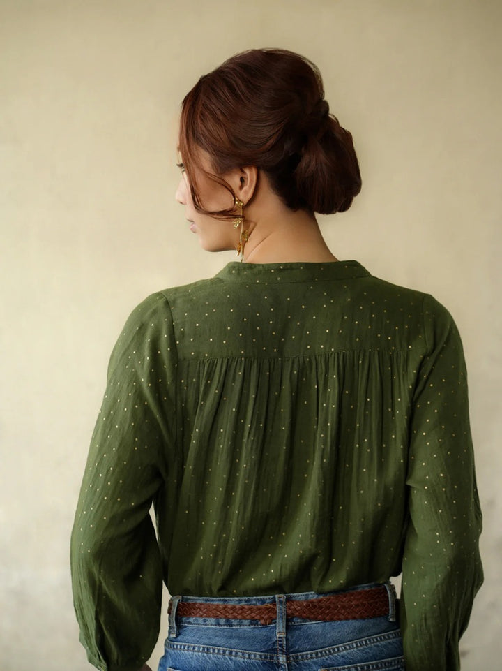 Ines Gold Dots Blouse | Khaki