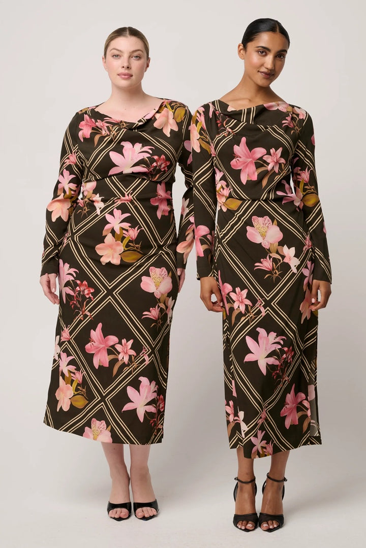 Jayden Cupro Viscose Stretch Dress | Obsidian Bloom