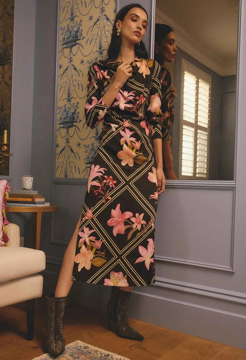 Jayden Cupro Viscose Stretch Dress | Obsidian Bloom