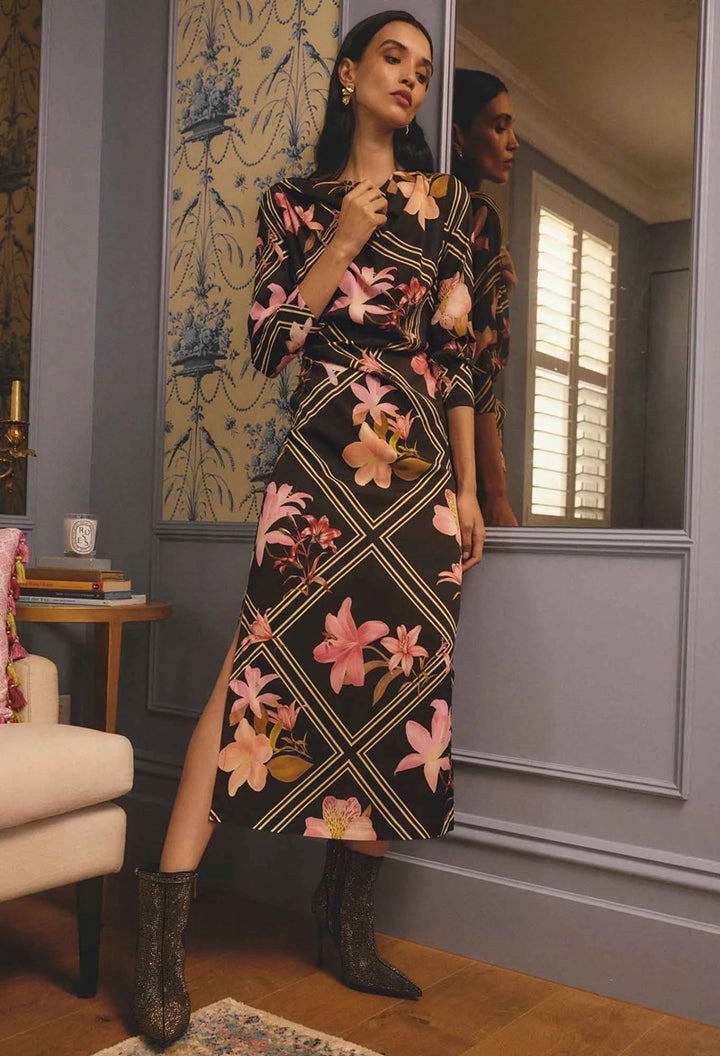 Jayden Cupro Viscose Stretch Dress | Obsidian Bloom
