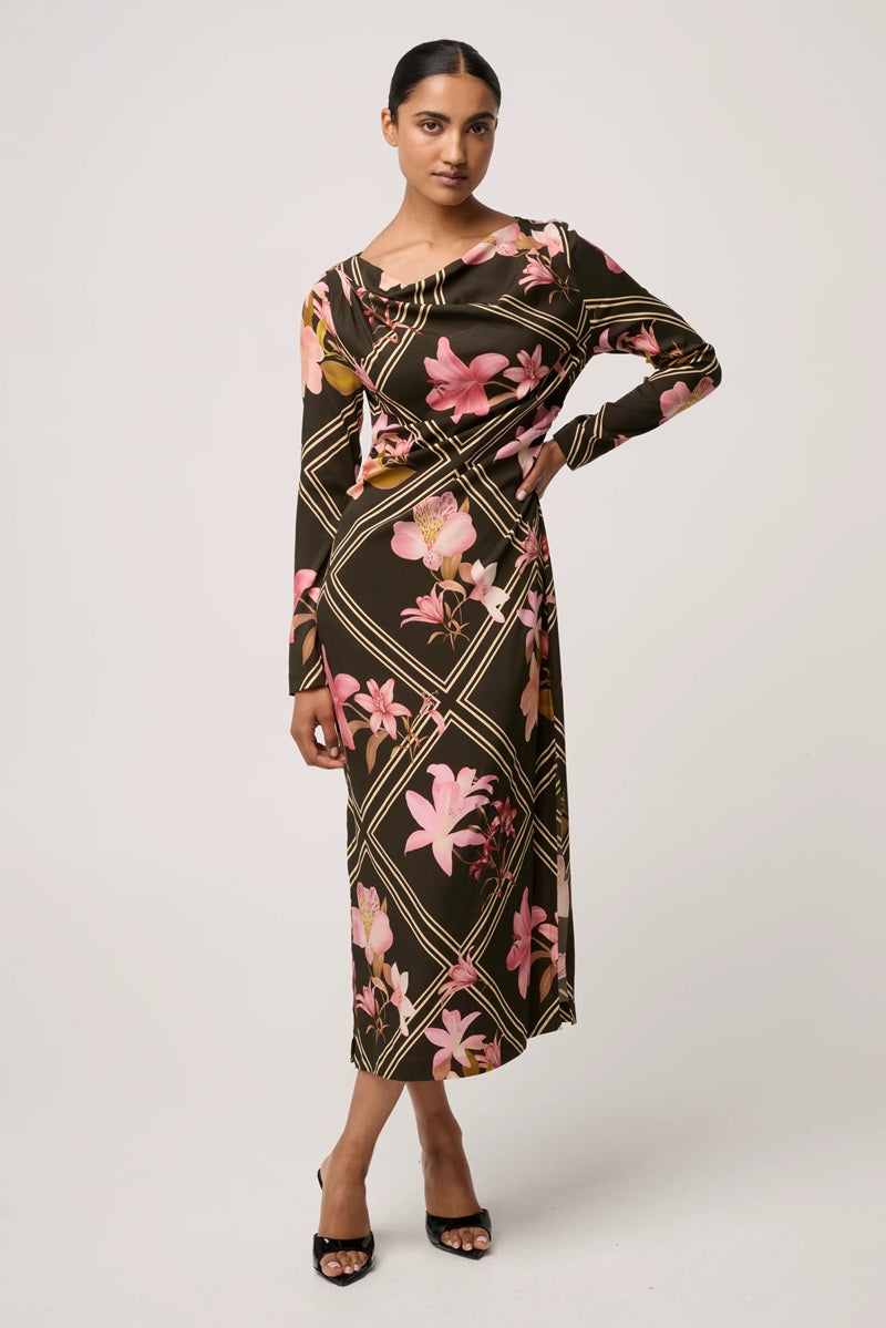 Jayden Cupro Viscose Stretch Dress | Obsidian Bloom