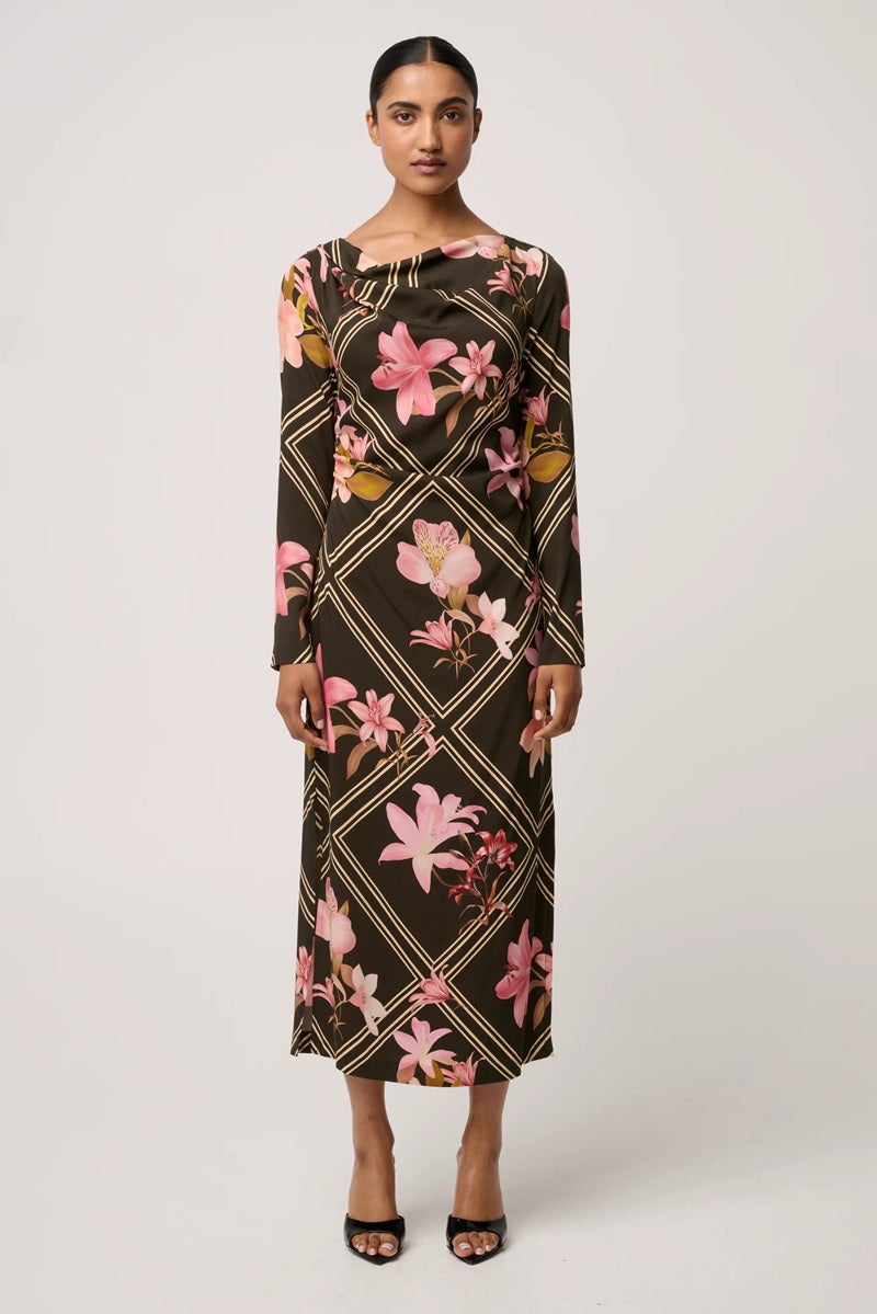 Jayden Cupro Viscose Stretch Dress | Obsidian Bloom