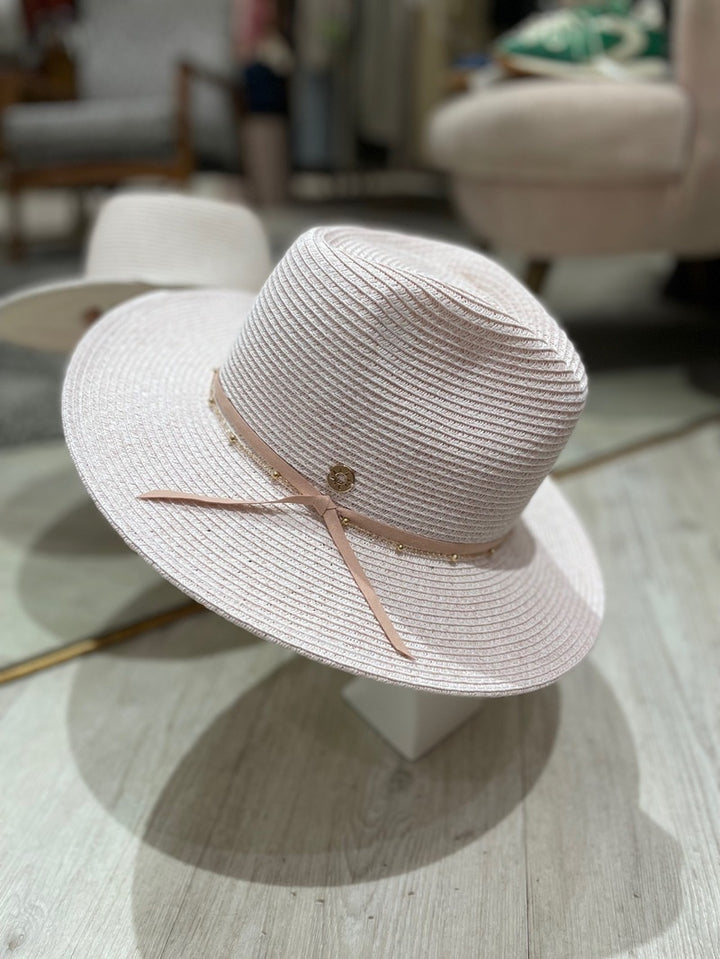 Julie Panama with Gold Chain Hat | Pink
