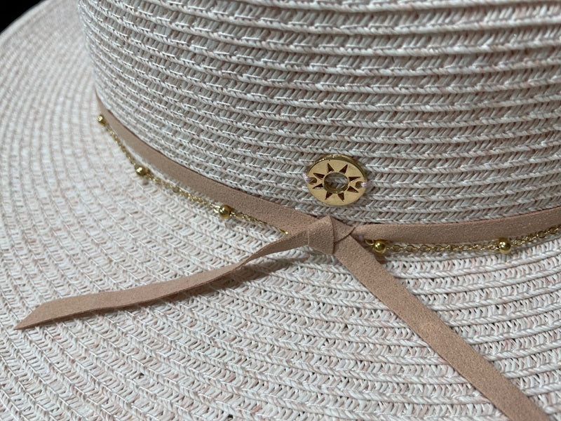 Julie Panama with Gold Chain Hat | Pink