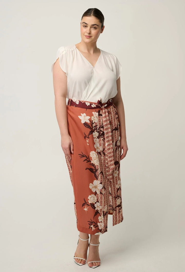 Kasia Cupro Cross Over Petal Sleeve Blouse | White