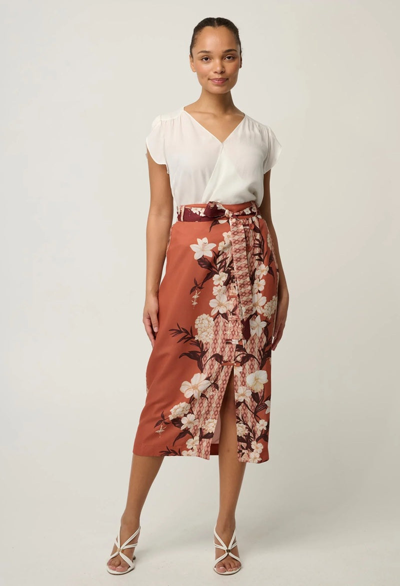 Kasia Cupro Cross Over Petal Sleeve Blouse | White