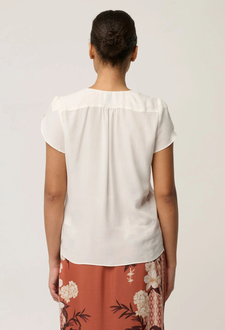 Kasia Cupro Cross Over Petal Sleeve Blouse | White