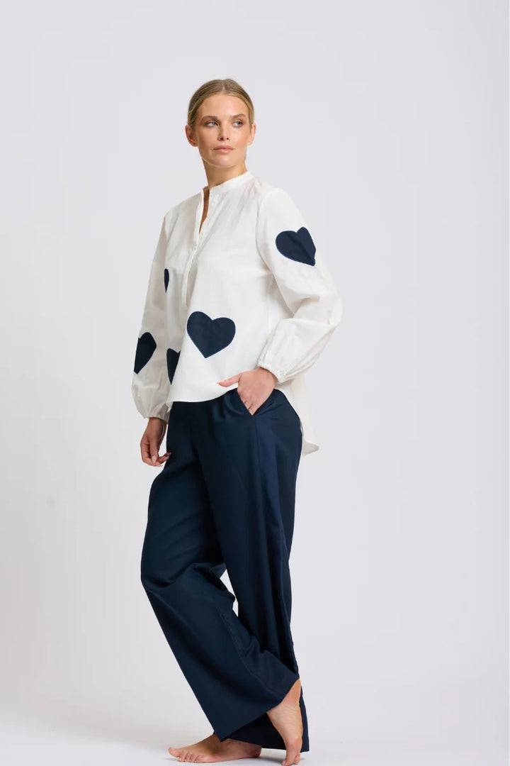 Kitty Popover Shirt | Navy Heart