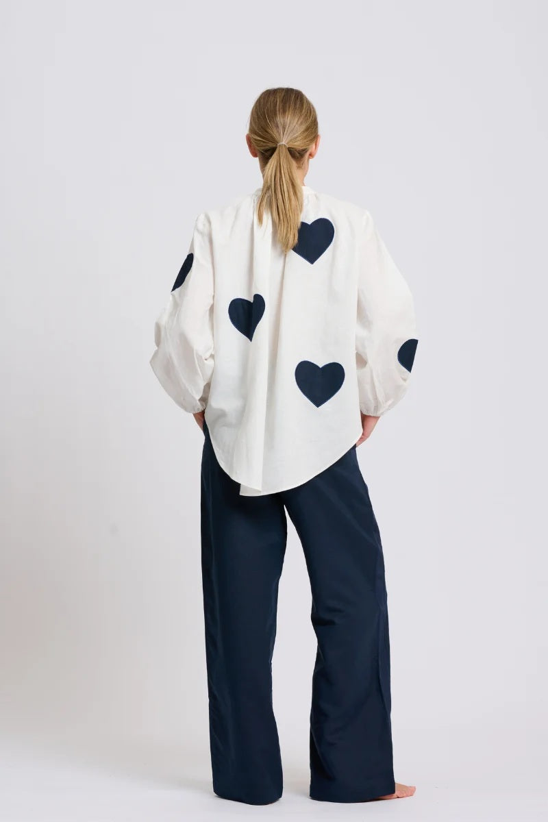 Kitty Popover Shirt | Navy Heart