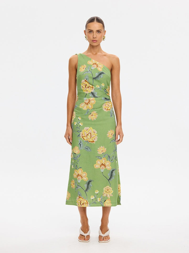 Eve One Shoulder Midi Dress | Green
