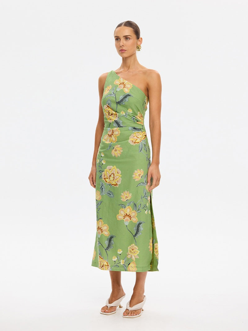 Eve One Shoulder Midi Dress | Green