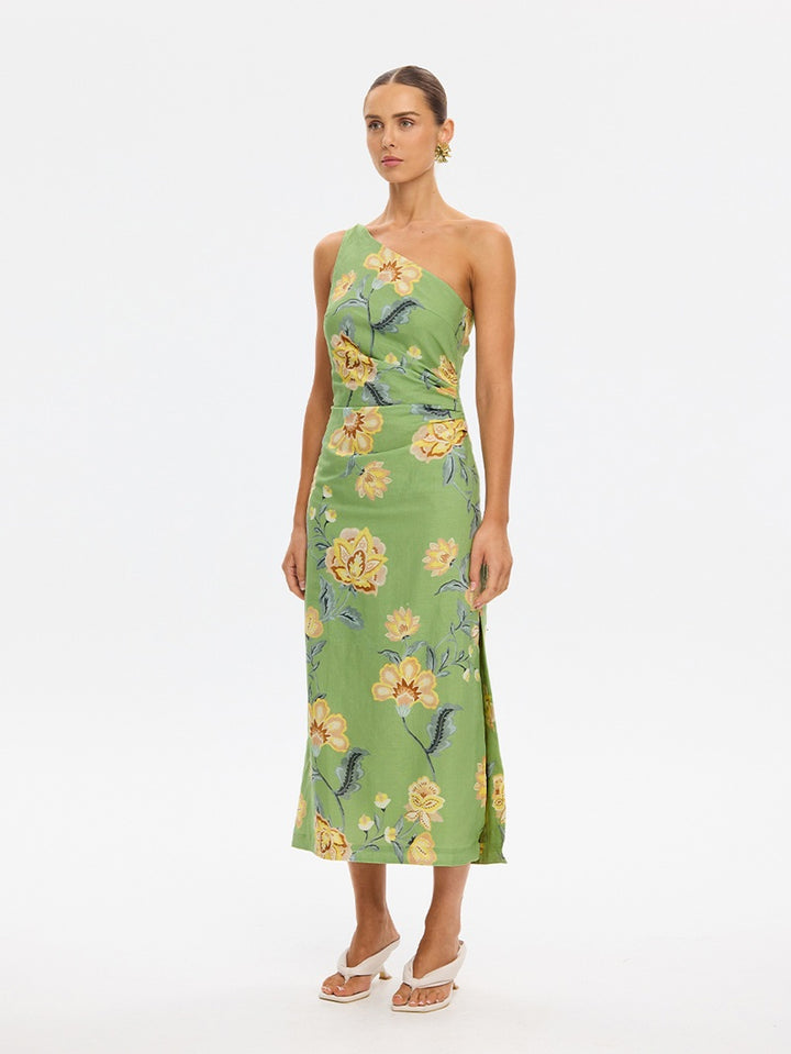 Eve One Shoulder Midi Dress | Green