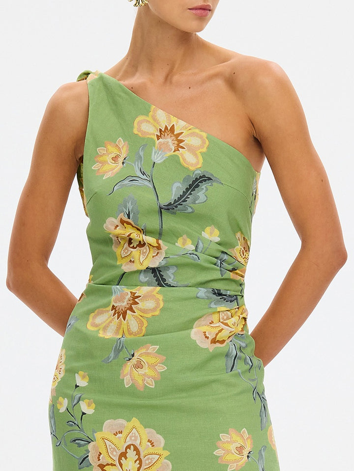 Eve One Shoulder Midi Dress | Green