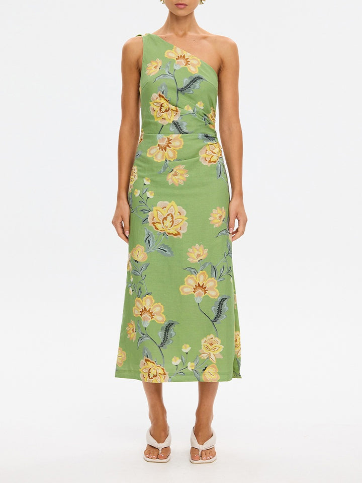 Eve One Shoulder Midi Dress | Green