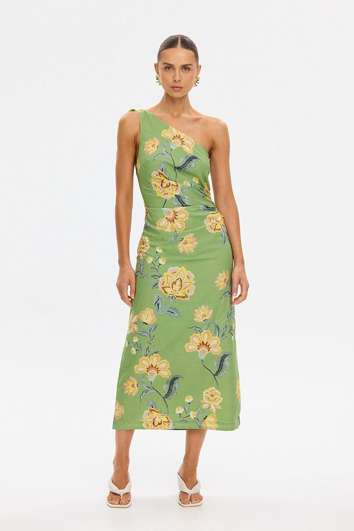Eve One Shoulder Midi Dress | Green