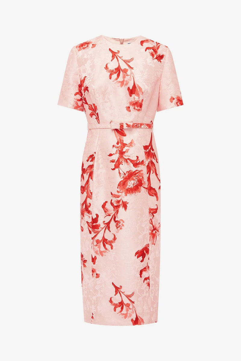 Elizabeth Jacquard Short Sleeve Midi Dress | Magnolia Print