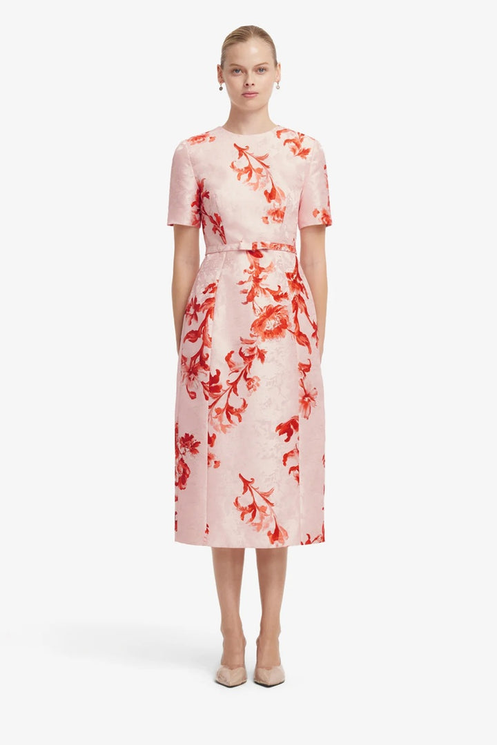 Elizabeth Jacquard Short Sleeve Midi Dress | Magnolia Print