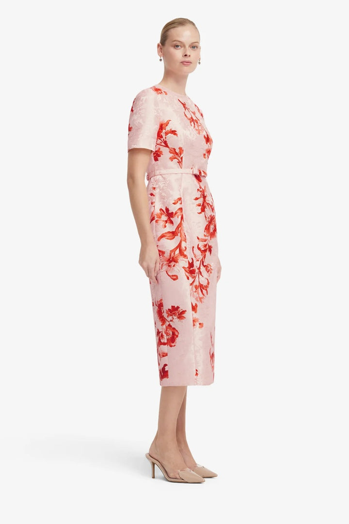 Elizabeth Jacquard Short Sleeve Midi Dress | Magnolia Print