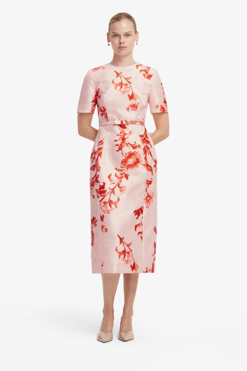 Elizabeth Jacquard Short Sleeve Midi Dress | Magnolia Print
