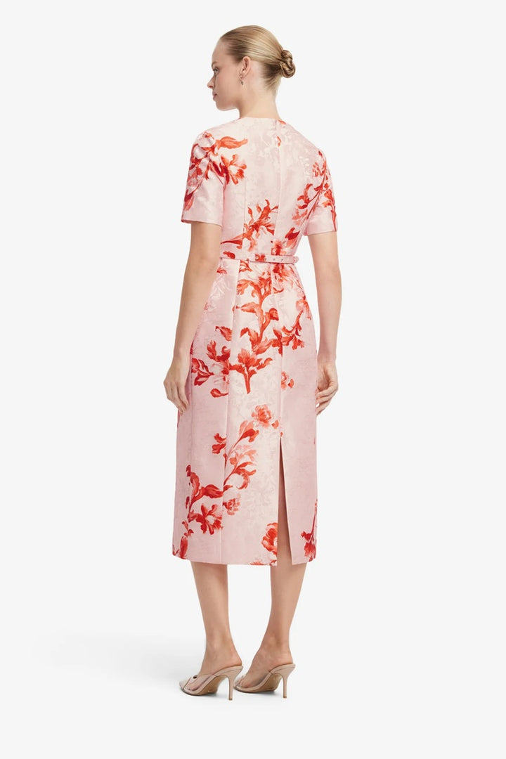 Elizabeth Jacquard Short Sleeve Midi Dress | Magnolia Print