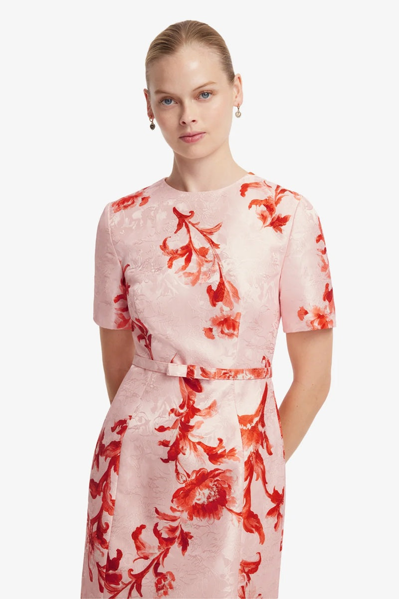 Elizabeth Jacquard Short Sleeve Midi Dress | Magnolia Print