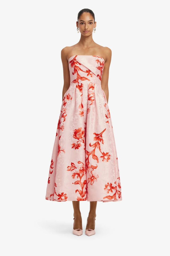 Lynn Jacquard Bustier Midi Dress | Magnolia Print